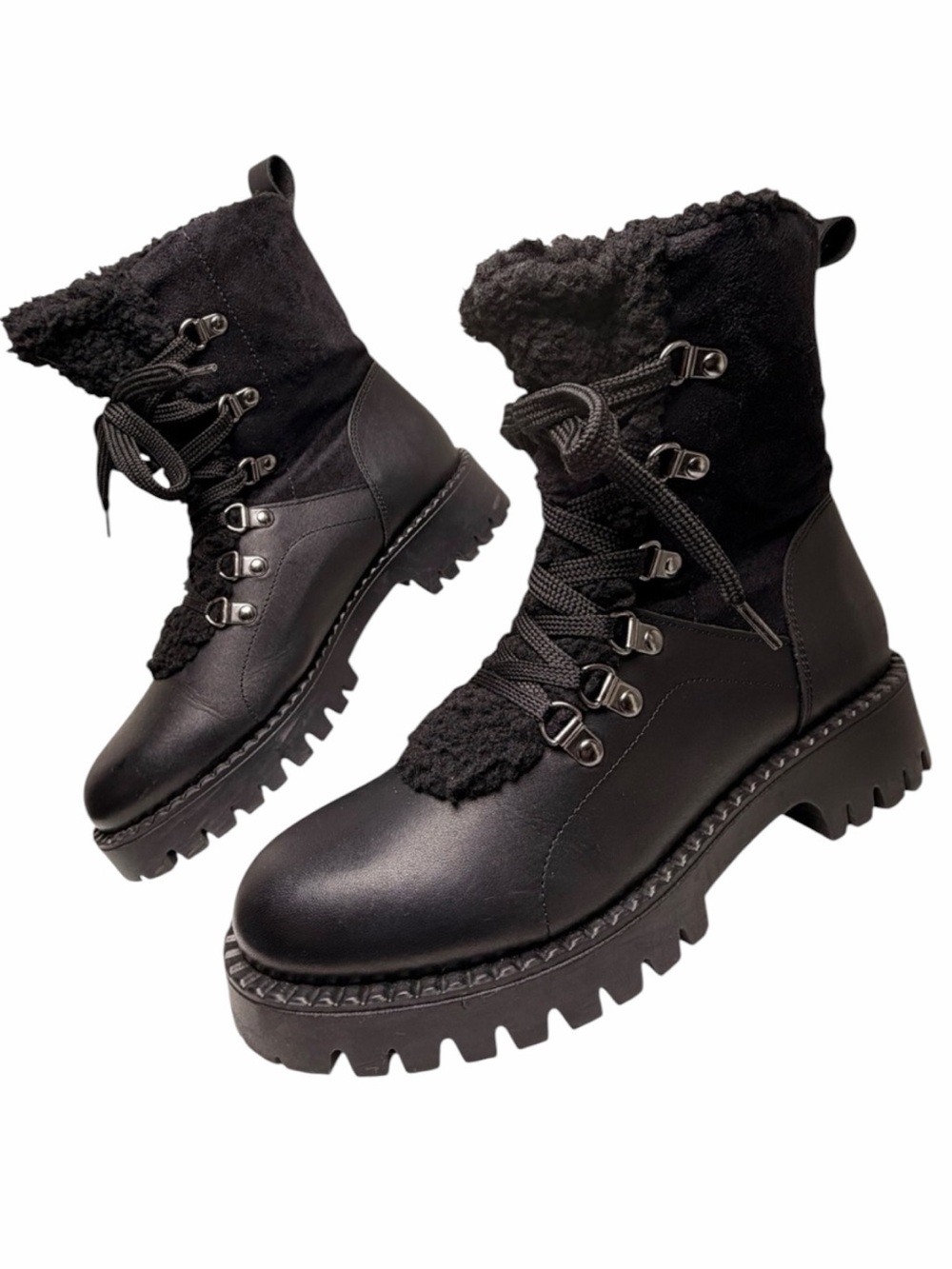 Bootlegger Black Leather Fleece Lined Combat Boots EU 38